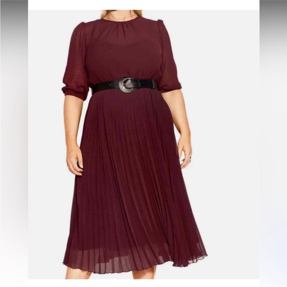 City Chic Dresses & Skirts - City Chic Love pleat dress Deep Burgundy wine Midi xxl 24